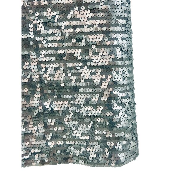 Mango Silver Sequin & Mesh Trim V-Neck Spaghetti Strap Mini Party Cocktail Dress - Picture 10 of 16